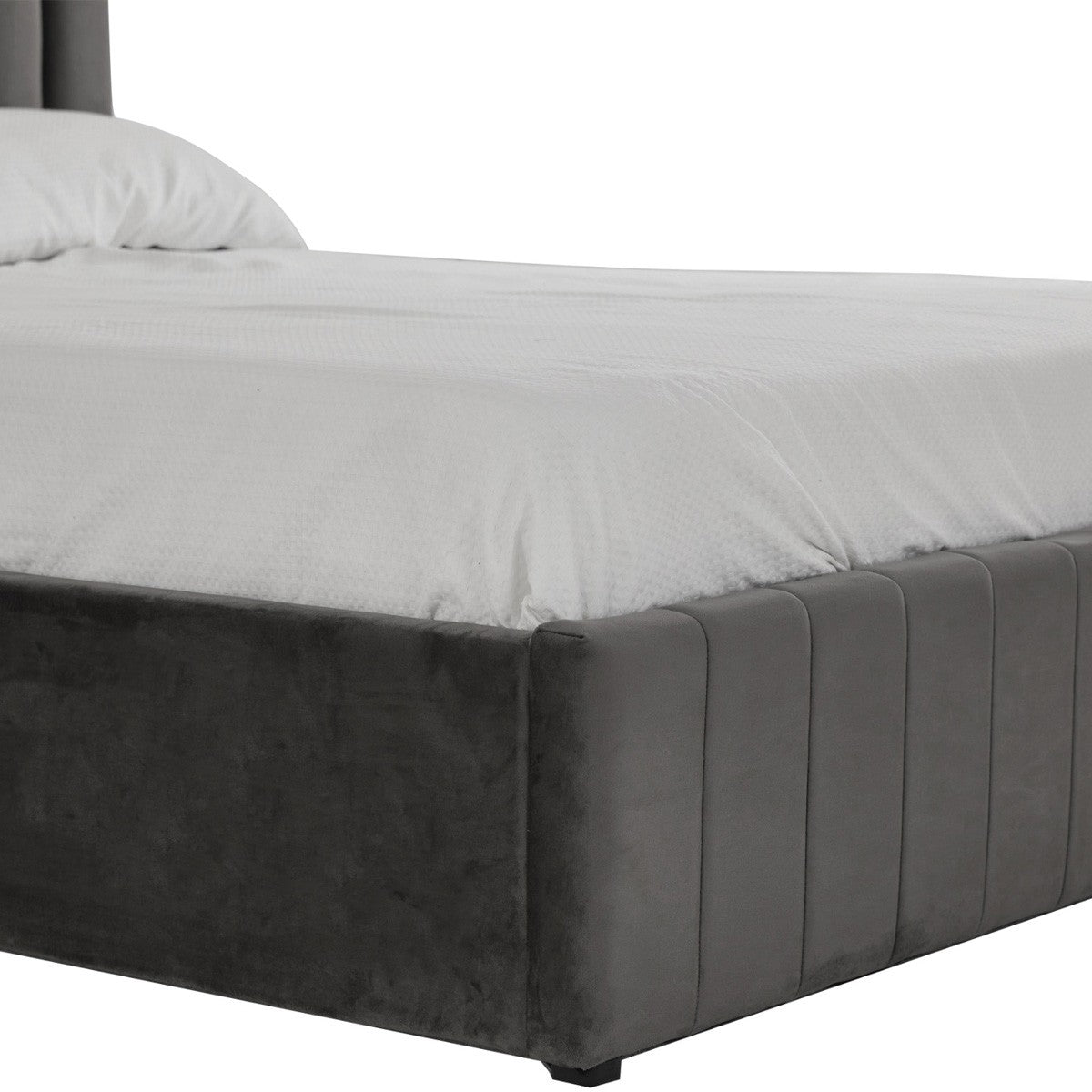 Ava - Lit Coffre Adulte 140x190 cm avec Tête de Lit Capitonnée en Velours - Gris