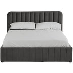 Ava - Lit Coffre Adulte 140x190 cm avec Tête de Lit Capitonnée en Velours - Gris