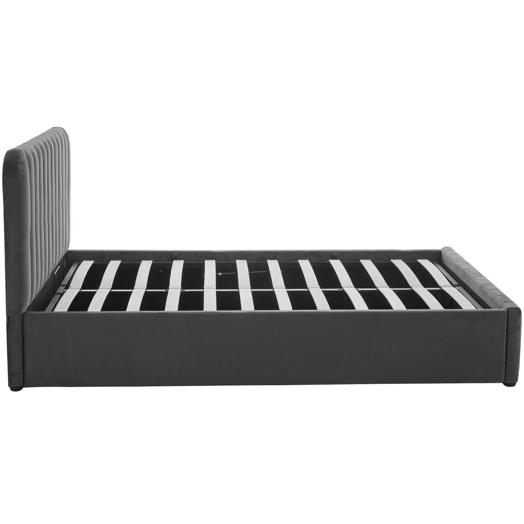 Ava - Lit Coffre Adulte 140x190 cm avec Tête de Lit Capitonnée en Velours - Gris