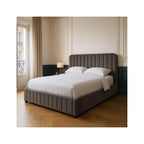 Ava - Lit Coffre Adulte 140x190 cm avec Tête de Lit Capitonnée en Velours - Gris