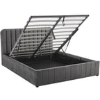 Ava - Lit Coffre Adulte 140x190 cm avec Tête de Lit Capitonnée en Velours - Gris
