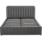 Ava - Lit Coffre Adulte 140x190 cm avec Tête de Lit Capitonnée en Velours - Gris