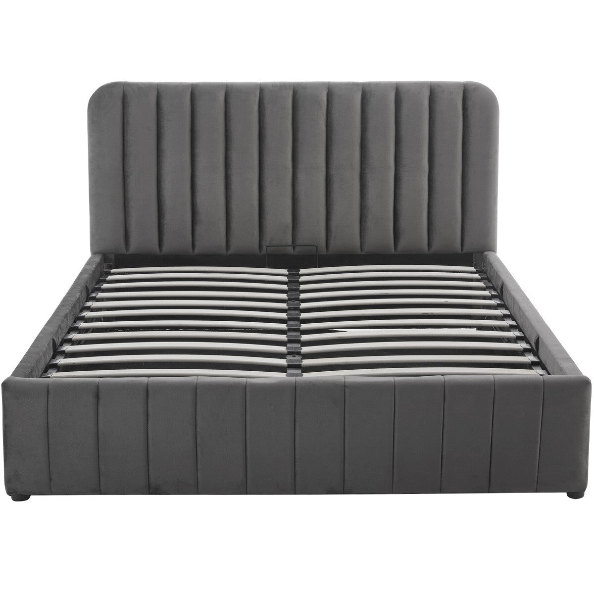Ava - Lit Coffre Adulte 140x190 cm avec Tête de Lit Capitonnée en Velours - Gris