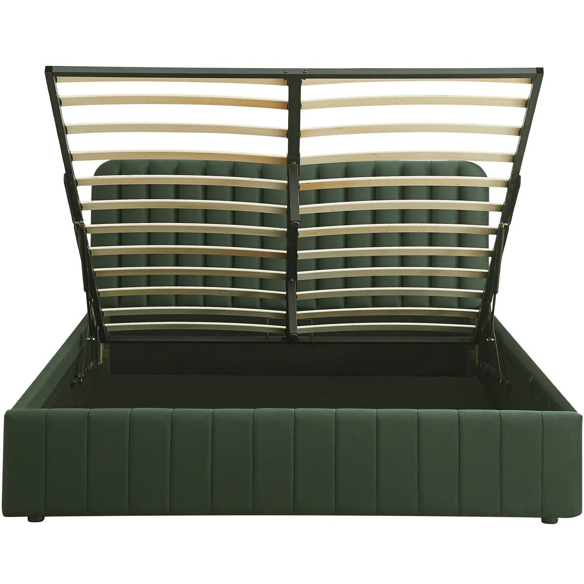 Ava - Lit Coffre Adulte 140x190 cm avec Tête de Lit Capitonnée en Velours - Vert Kaki