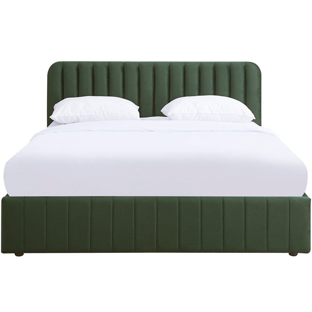 Ava - Lit Coffre Adulte 140x190 cm avec Tête de Lit Capitonnée en Velours - Vert Kaki
