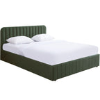 Ava - Lit Coffre Adulte 140x190 cm avec Tête de Lit Capitonnée en Velours - Vert Kaki
