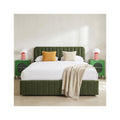 Ava - Lit Coffre Adulte 140x190 cm avec Tête de Lit Capitonnée en Velours - Vert Kaki