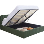 Ava - Lit Coffre Adulte 140x190 cm avec Tête de Lit Capitonnée en Velours - Vert Kaki