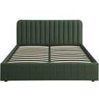 Ava - Lit Coffre Adulte 140x190 cm avec Tête de Lit Capitonnée en Velours - Vert Kaki