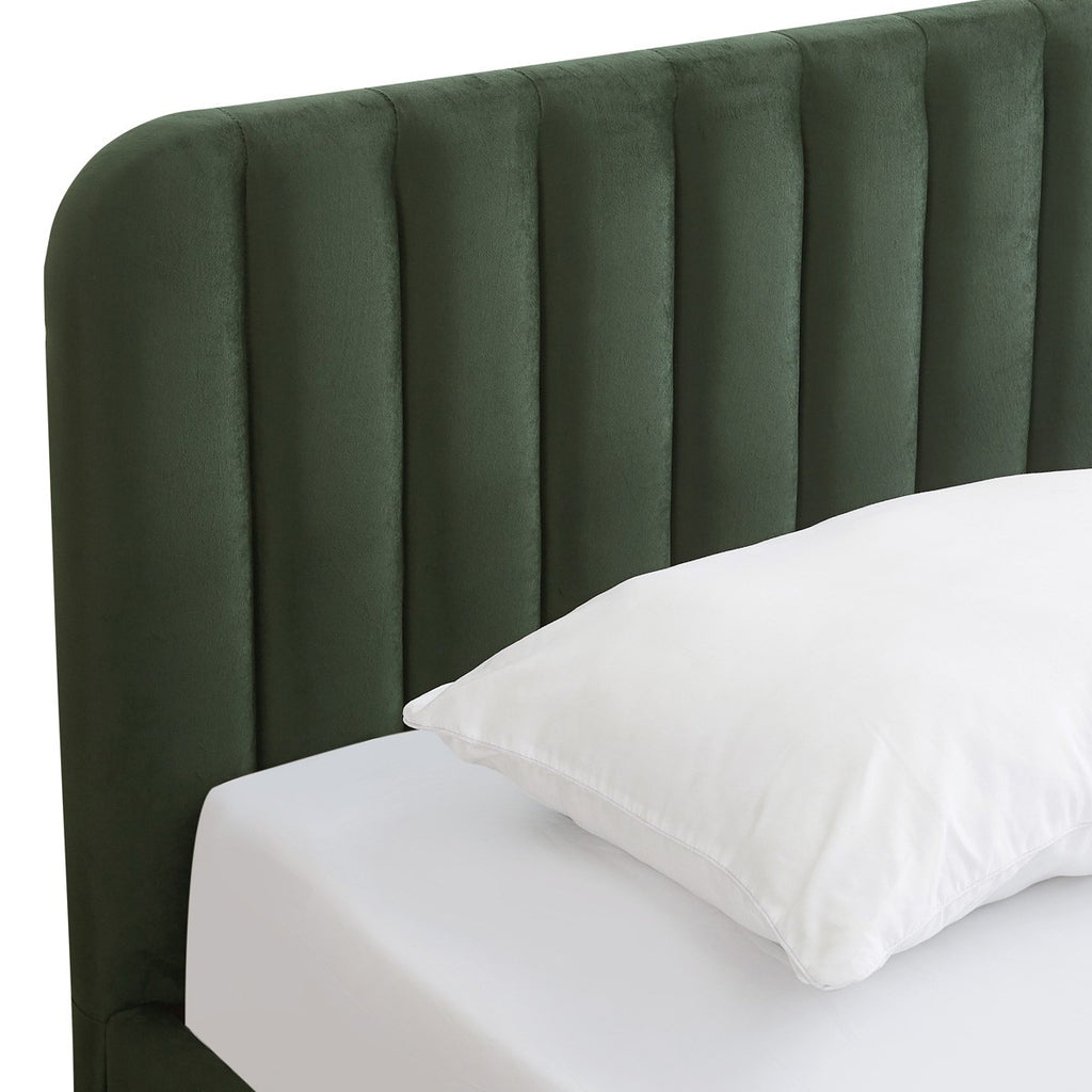 Ava - Lit Coffre Adulte 140x190 cm avec Tête de Lit Capitonnée en Velours - Vert Kaki