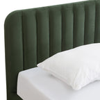 Ava - Lit Coffre Adulte 140x190 cm avec Tête de Lit Capitonnée en Velours - Vert Kaki