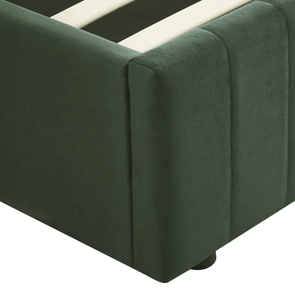 Ava - Lit Coffre Adulte 140x190 cm avec Tête de Lit Capitonnée en Velours - Vert Kaki