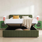 Ava - Lit Coffre Adulte 140x190 cm avec Tête de Lit Capitonnée en Velours - Vert Kaki