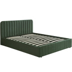 Ava - Lit Coffre Adulte 140x190 cm avec Tête de Lit Capitonnée en Velours - Vert Kaki