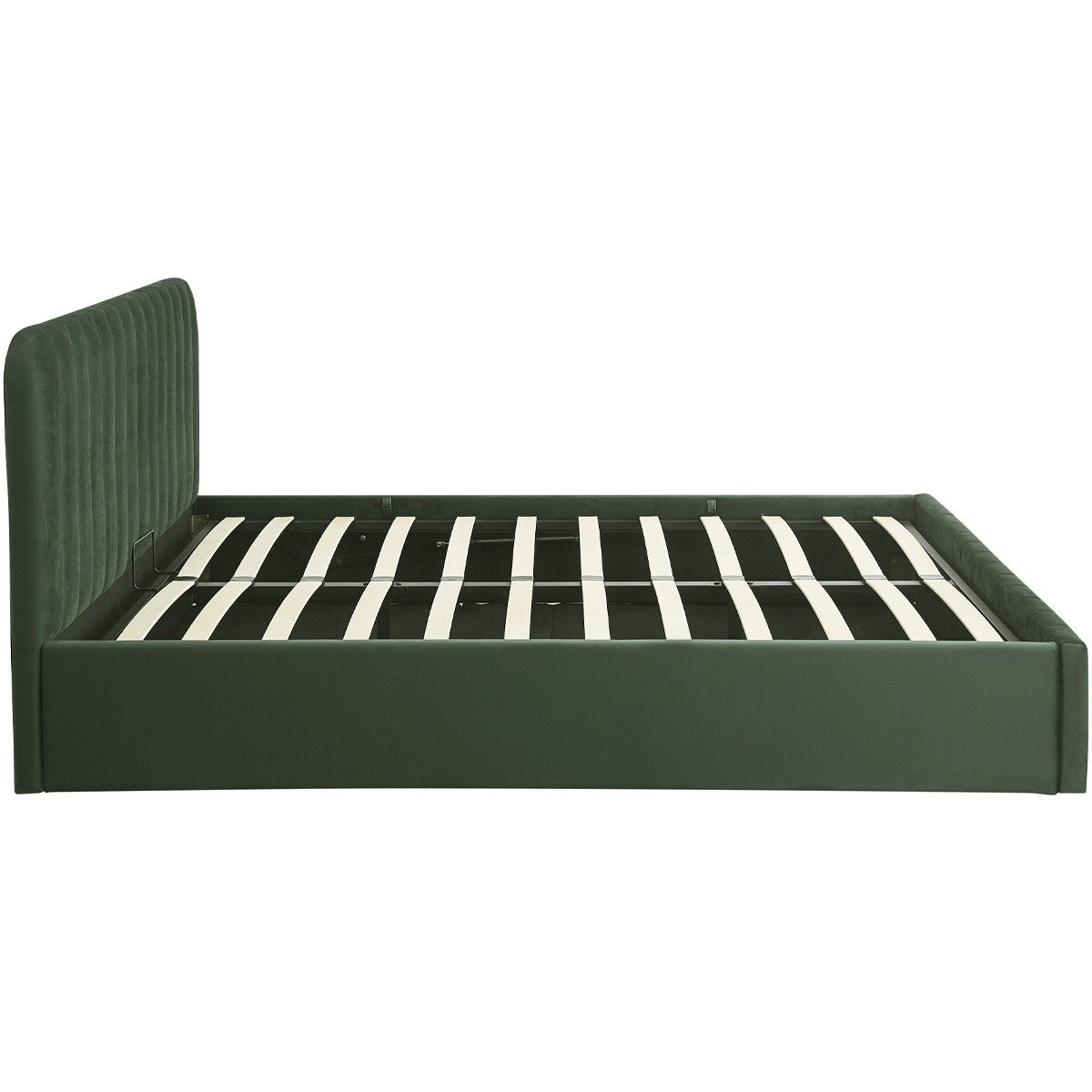 Ava - Lit Coffre Adulte 160x200 cm avec Tête de Lit Capitonnée en Velours - Vert Kaki