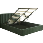 Ava - Lit Coffre Adulte 160x200 cm avec Tête de Lit Capitonnée en Velours - Vert Kaki