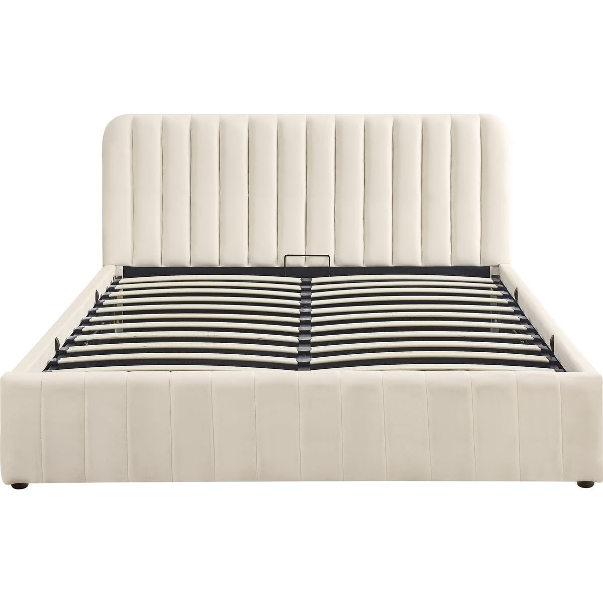 Ava - Lit Coffre Adulte 180x200 cm avec Tête de Lit Capitonnée en Velours - Beige