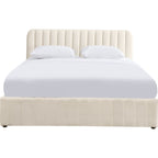 Ava - Lit Coffre Adulte 180x200 cm avec Tête de Lit Capitonnée en Velours - Beige