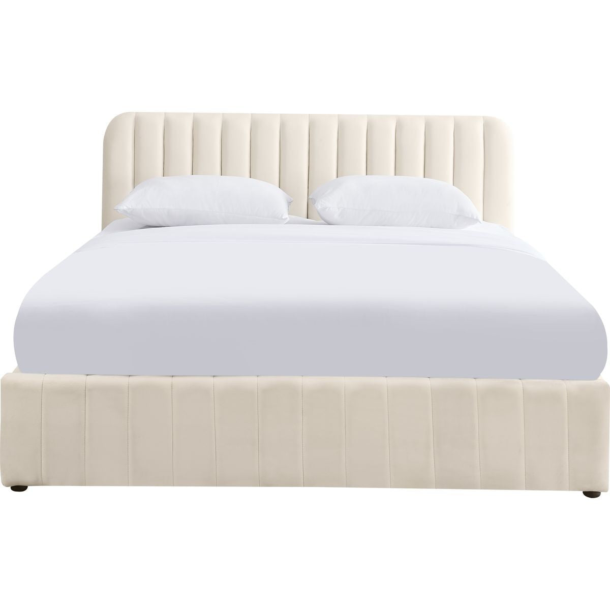 Ava - Lit Coffre Adulte 180x200 cm avec Tête de Lit Capitonnée en Velours - Beige