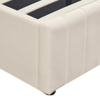 Ava - Lit Coffre Adulte 180x200 cm avec Tête de Lit Capitonnée en Velours - Beige