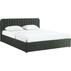 Ava - Lit Coffre Adulte 180x200 cm avec Tête de Lit Capitonnée en Velours - Vert Kaki