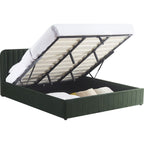 Ava - Lit Coffre Adulte 180x200 cm avec Tête de Lit Capitonnée en Velours - Vert Kaki