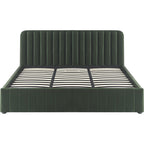 Ava - Lit Coffre Adulte 180x200 cm avec Tête de Lit Capitonnée en Velours - Vert Kaki