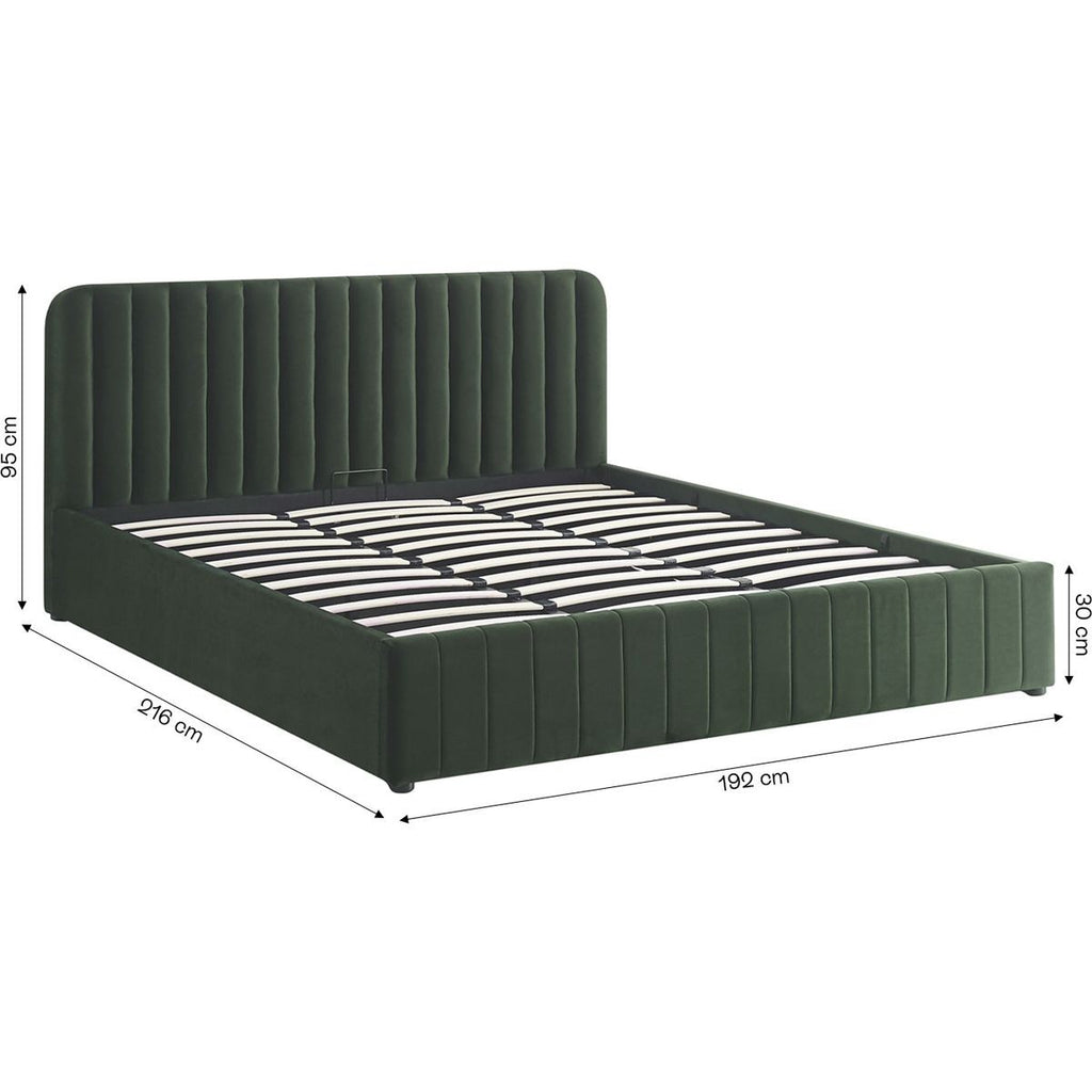 Ava - Lit Coffre Adulte 180x200 cm avec Tête de Lit Capitonnée en Velours - Vert Kaki