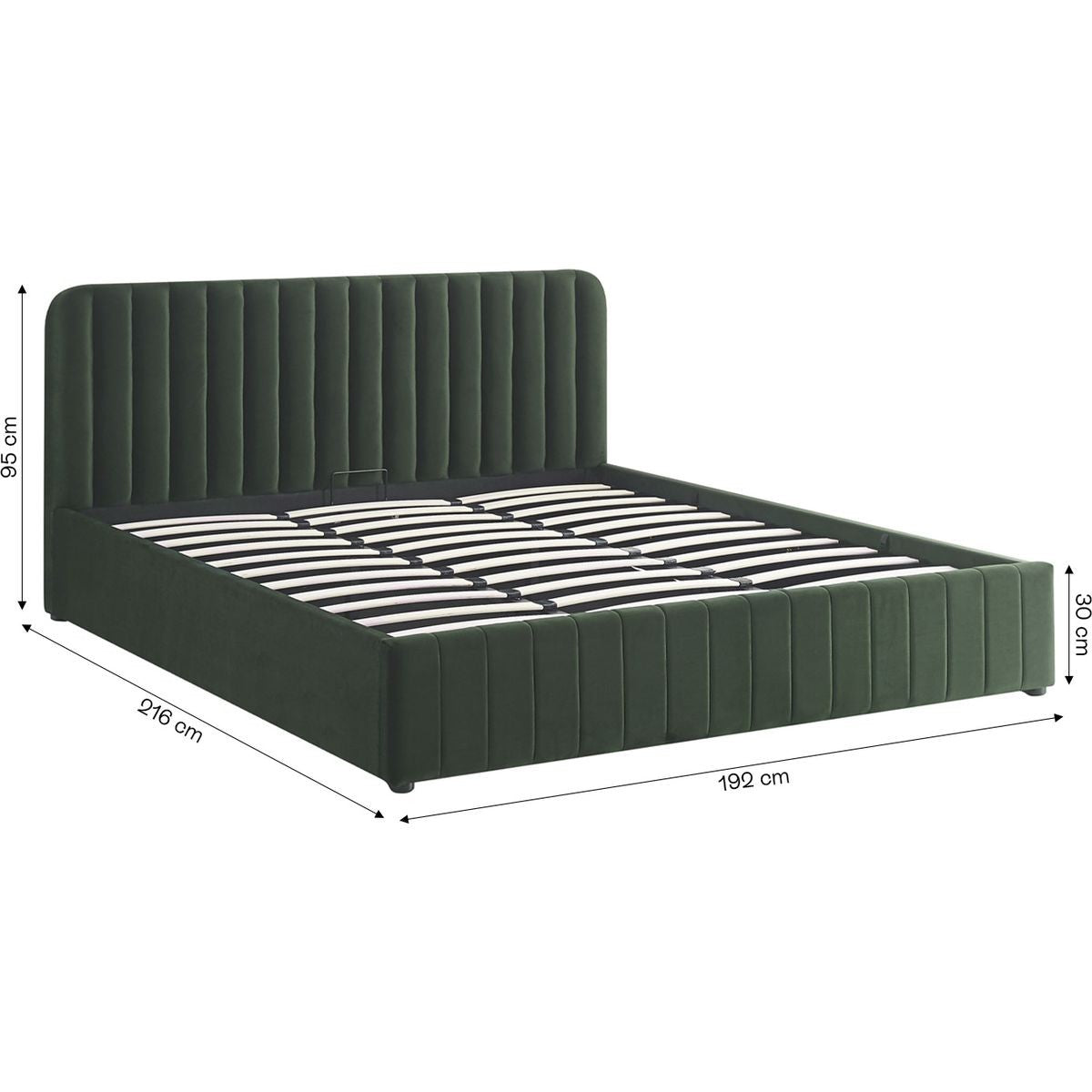 Ava - Lit Coffre Adulte 180x200 cm avec Tête de Lit Capitonnée en Velours - Vert Kaki