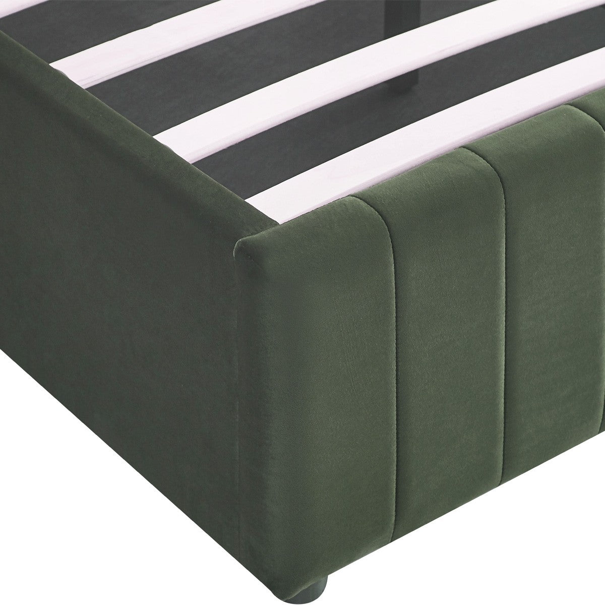 Ava - Lit Coffre Adulte 180x200 cm avec Tête de Lit Capitonnée en Velours - Vert Kaki