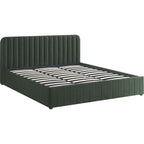 Ava - Lit Coffre Adulte 180x200 cm avec Tête de Lit Capitonnée en Velours - Vert Kaki