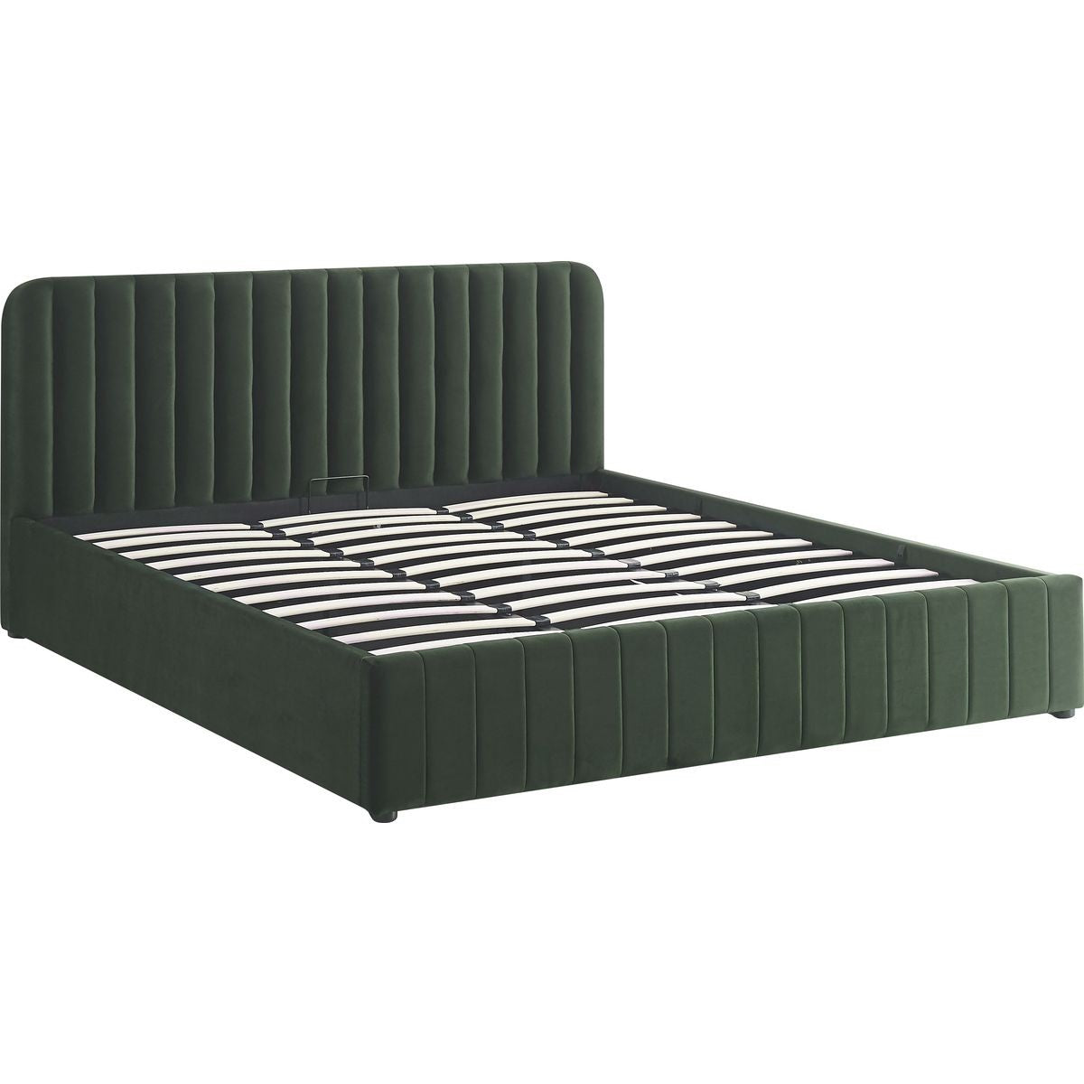 Ava - Lit Coffre Adulte 180x200 cm avec Tête de Lit Capitonnée en Velours - Vert Kaki