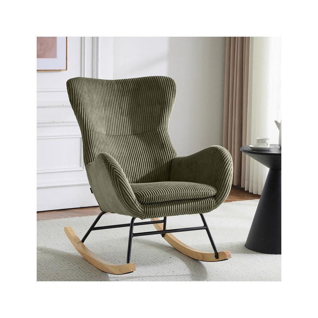 Béa - Rocking-Chair en Velours Côtelé - Vert Kaki