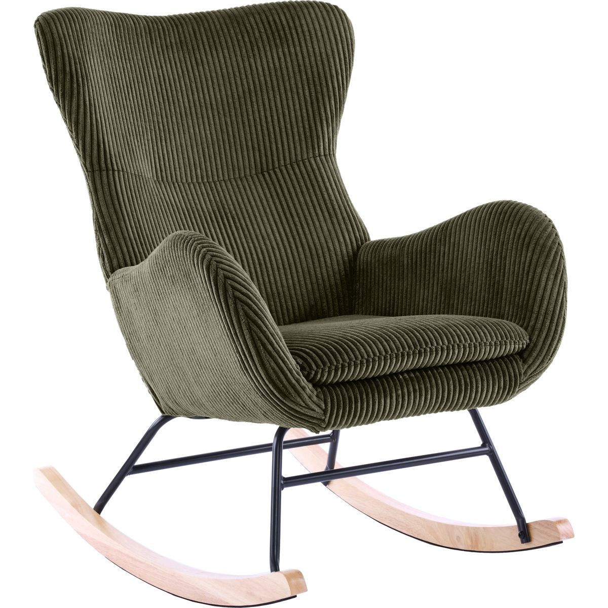 Béa - Rocking-Chair en Velours Côtelé - Vert Kaki