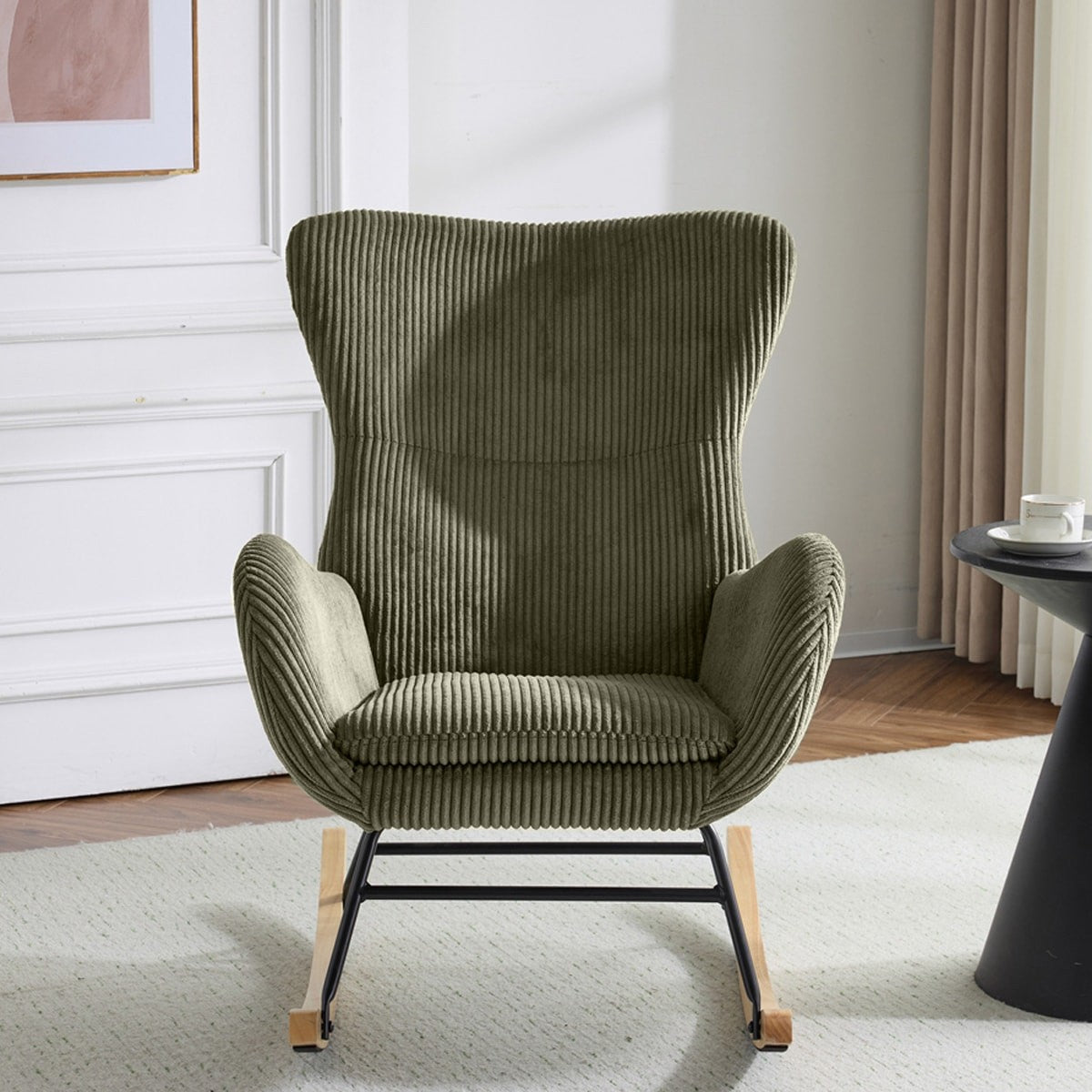 Béa - Rocking-Chair en Velours Côtelé - Vert Kaki