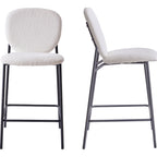 Betty - Lot de 2 Tabourets de Bar en Tissu Bouclette Écru, Piètement Métal Noir - Beige