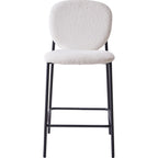 Betty - Lot de 2 Tabourets de Bar en Tissu Bouclette Écru, Piètement Métal Noir - Beige