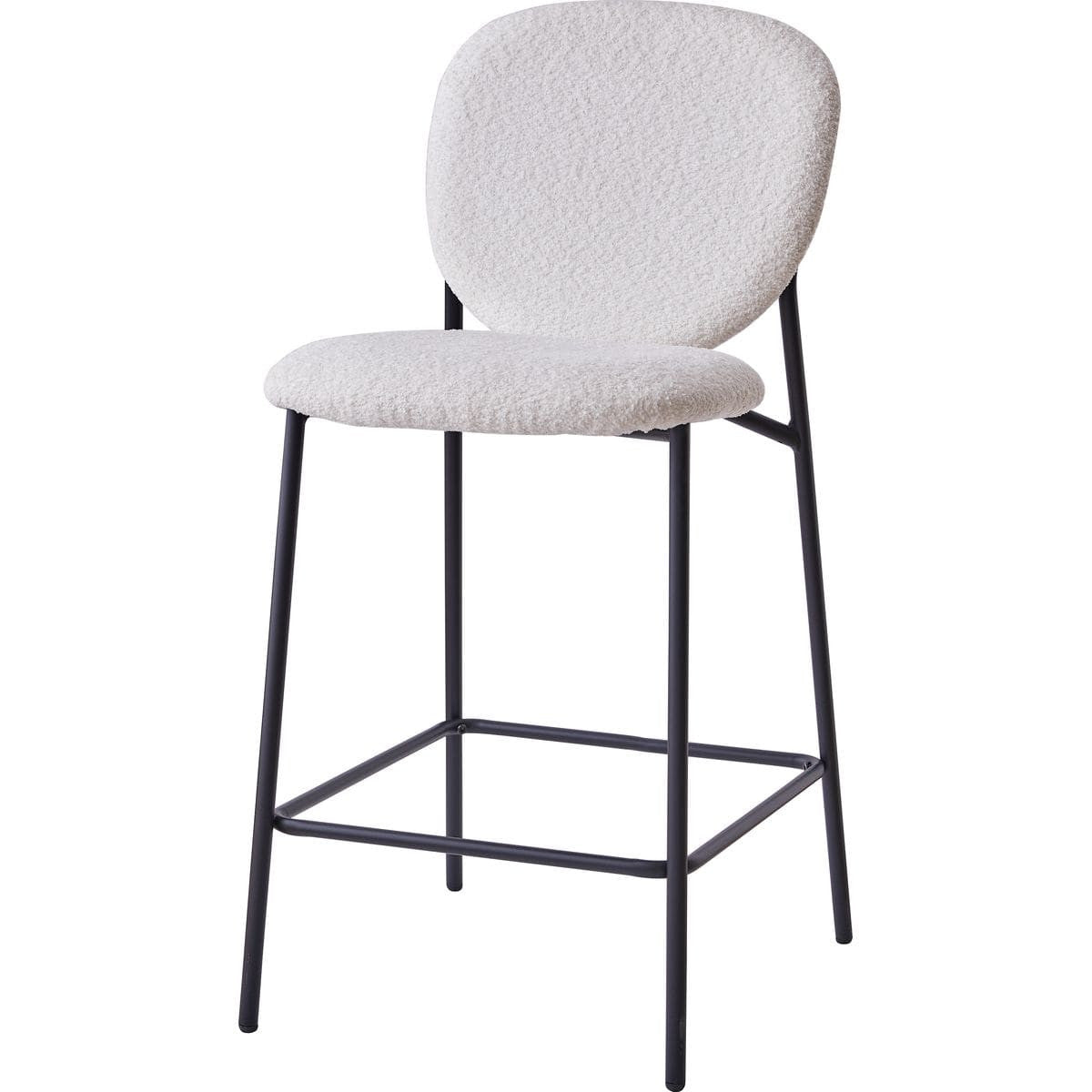 Betty - Lot de 2 Tabourets de Bar en Tissu Bouclette Écru, Piètement Métal Noir - Beige