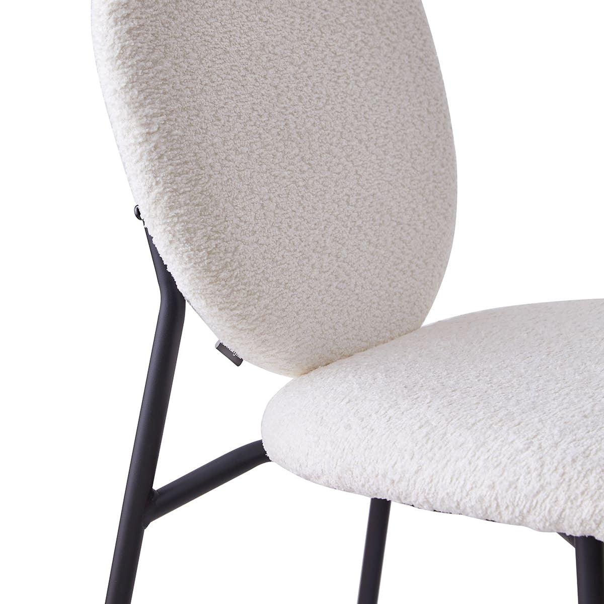 Betty - Lot de 2 Tabourets de Bar en Tissu Bouclette Écru, Piètement Métal Noir - Beige