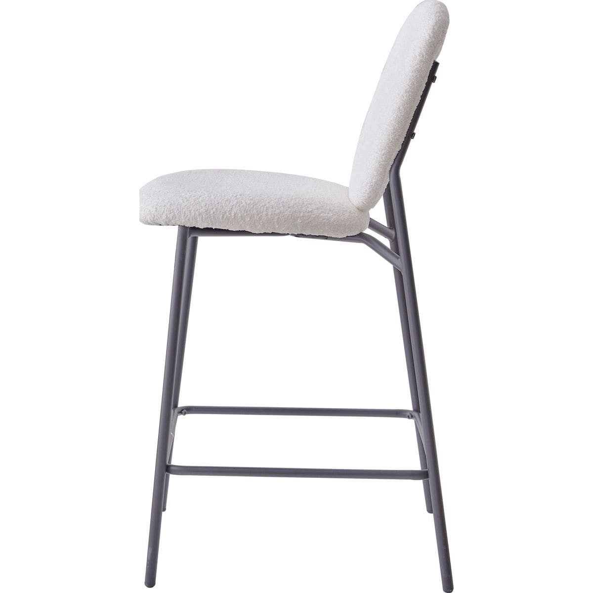 Betty - Lot de 2 Tabourets de Bar en Tissu Bouclette Écru, Piètement Métal Noir - Beige