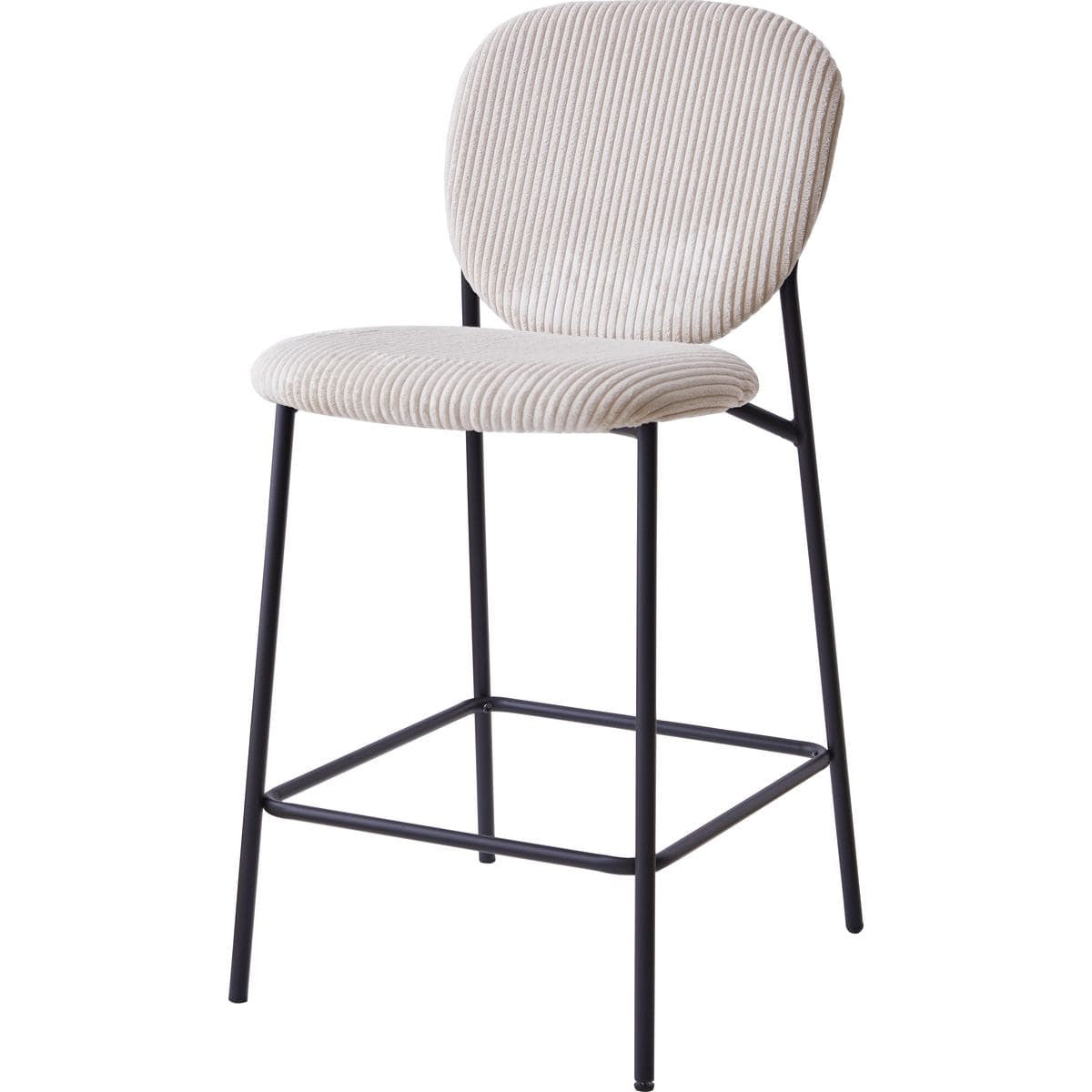 Betty - Lot de 2 Tabourets de Bar en Velours Côtelé, Piètement Métal Noir - Beige