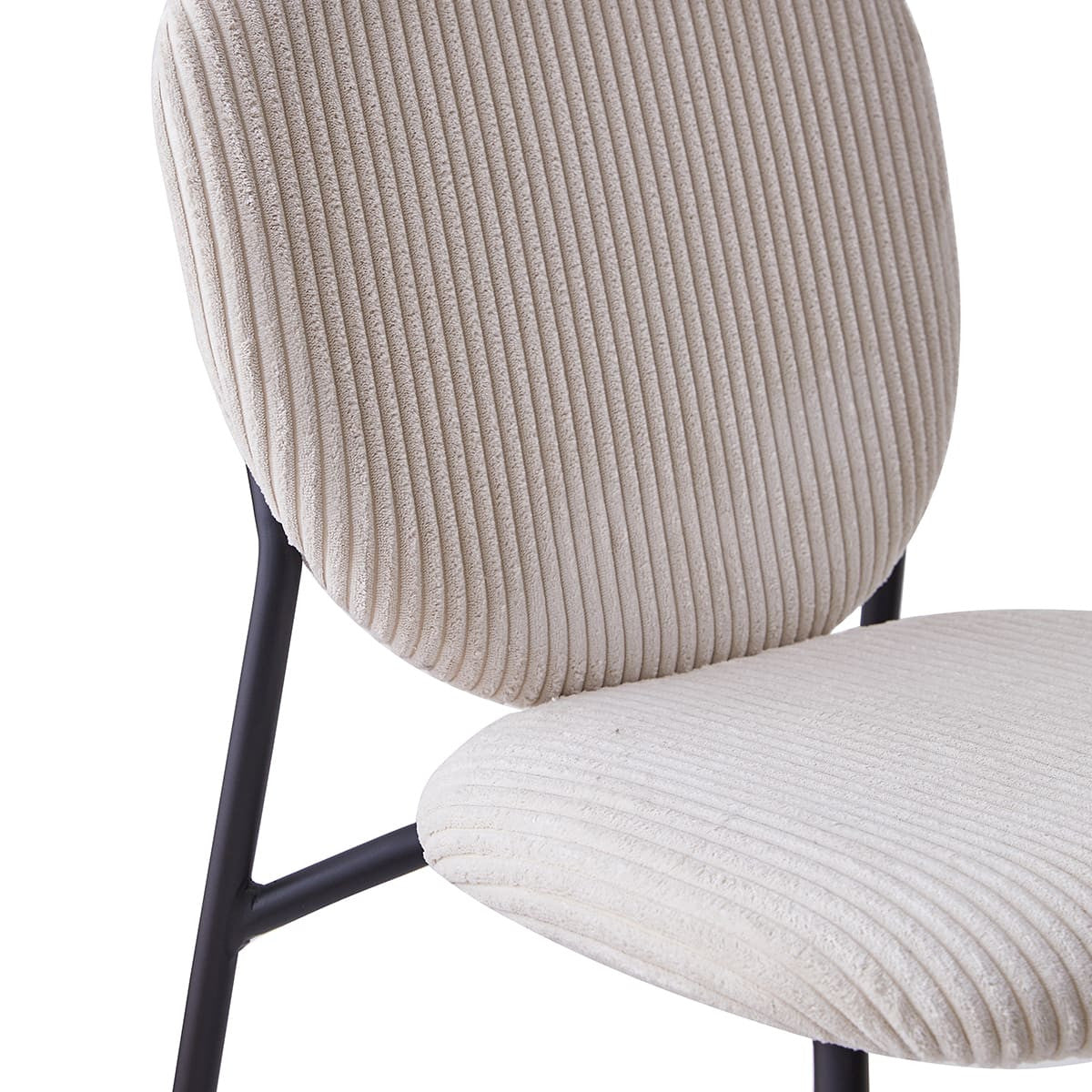 Betty - Lot de 2 Tabourets de Bar en Velours Côtelé, Piètement Métal Noir - Beige