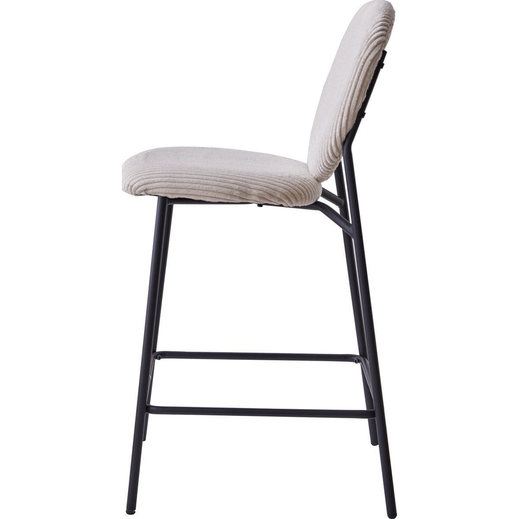 Betty - Lot de 2 Tabourets de Bar en Velours Côtelé, Piètement Métal Noir - Beige
