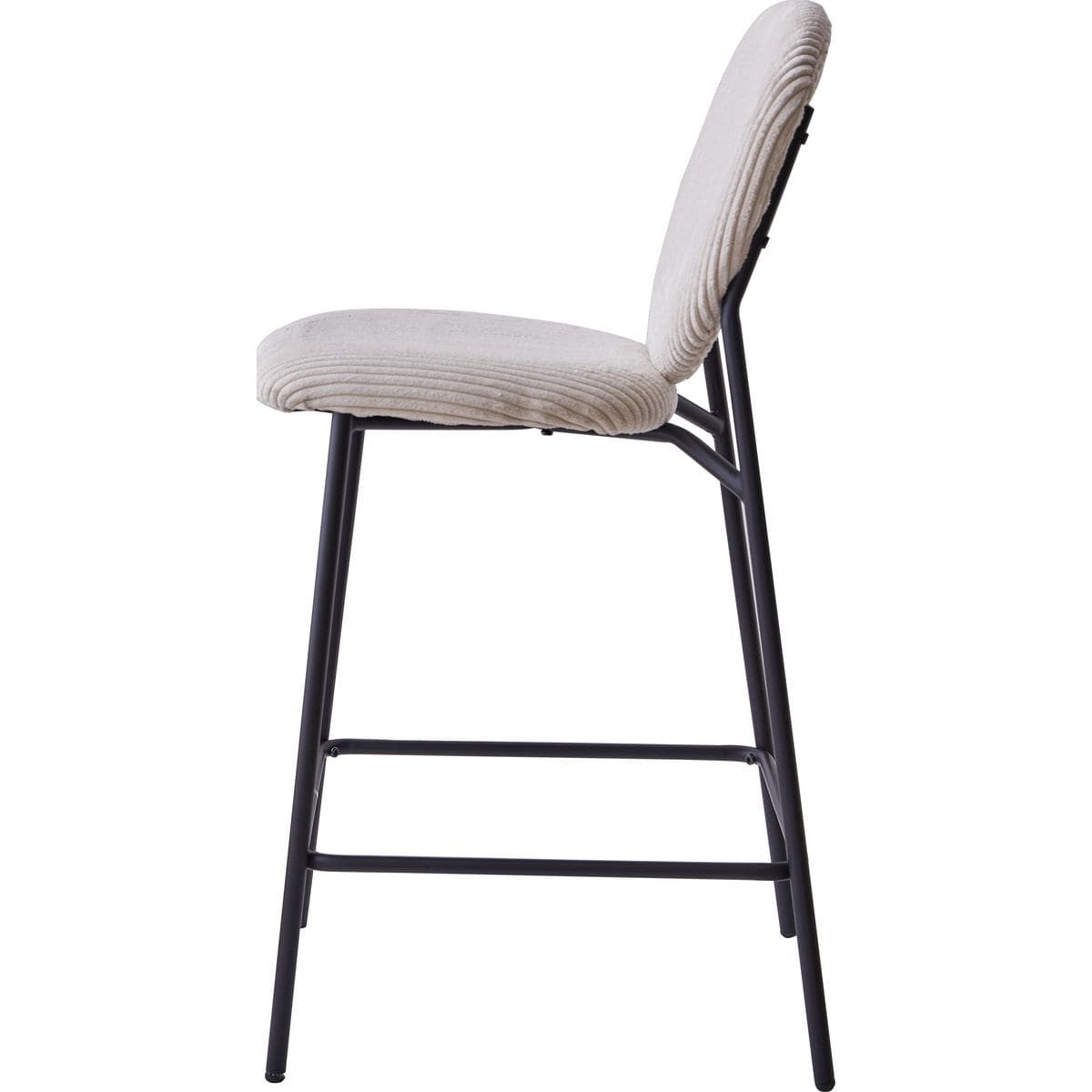 Betty - Lot de 2 Tabourets de Bar en Velours Côtelé, Piètement Métal Noir - Beige