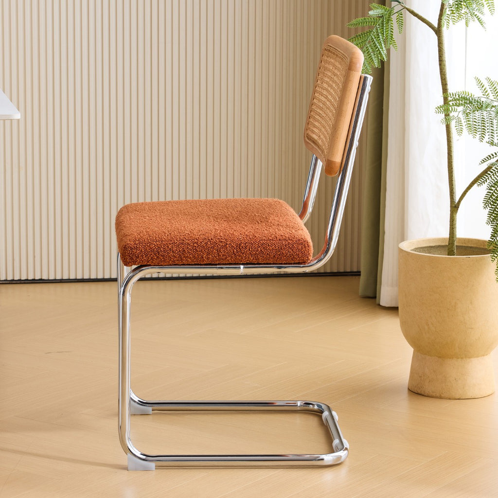 Muse - Lot de 2 Chaises en Cannage, Tissu Bouclé et Métal Chromé - Rouille