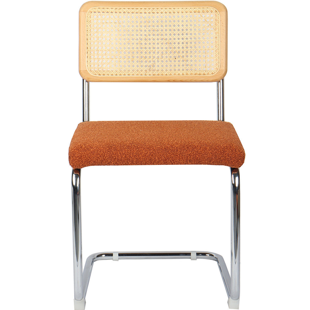 Muse - Lot de 2 Chaises en Cannage, Tissu Bouclé et Métal Chromé - Rouille