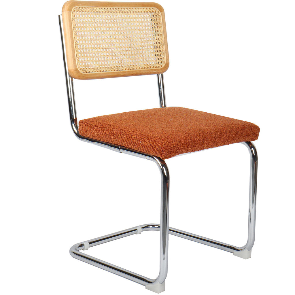 Muse - Lot de 2 Chaises en Cannage, Tissu Bouclé et Métal Chromé - Rouille