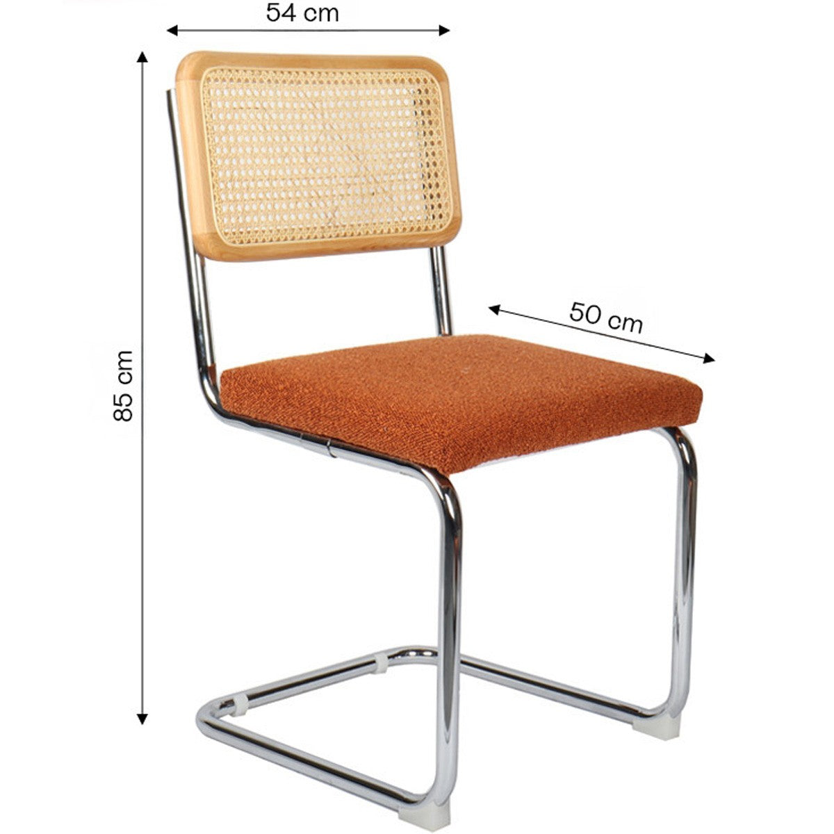 Muse - Lot de 2 Chaises en Cannage, Tissu Bouclé et Métal Chromé - Rouille