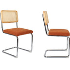 Muse - Lot de 2 Chaises en Cannage, Tissu Bouclé et Métal Chromé - Rouille