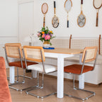 Muse - Lot de 2 Chaises en Cannage, Tissu Bouclé et Métal Chromé - Rouille